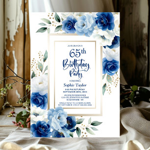 Blue Floral 65. Geburtstagsparty Einladung