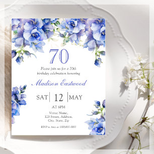 Blue Floral 70. Geburtstag Einladung