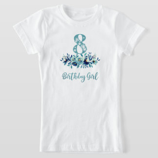 Blue Floral 8. Geburtstag T-Shirt
