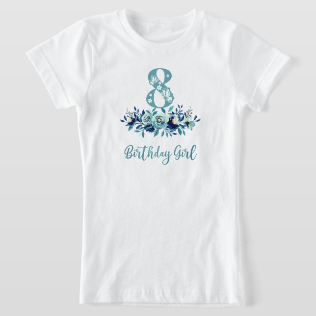 Blue Floral 8. Geburtstag T-Shirt (Ablage )