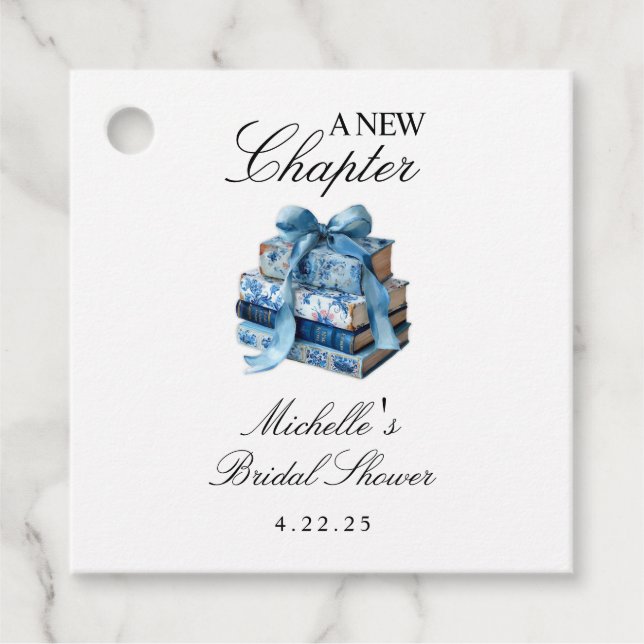 Blue Floral A New Chapter Brautparty Geschenkanhänger (Vorderseite)