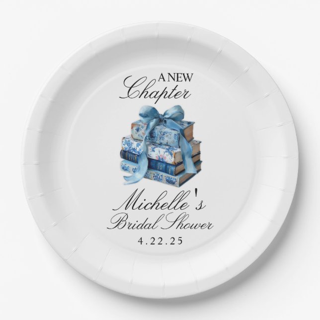 Blue Floral A New Chapter Brautparty Pappteller (Vorderseite)