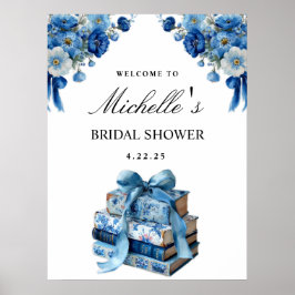 Blue Floral A New Chapter Brautparty Sign Poster