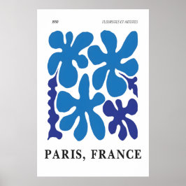 Blue Floral Abstract Art Print 1950s Paris Poster