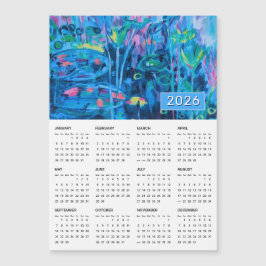 Blue Floral Abstrakt Magnetic Calendar 2026 Magnetkarte
