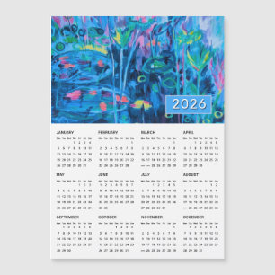 Blue Floral Abstrakt Magnetic Calendar 2026 Magnetkarte