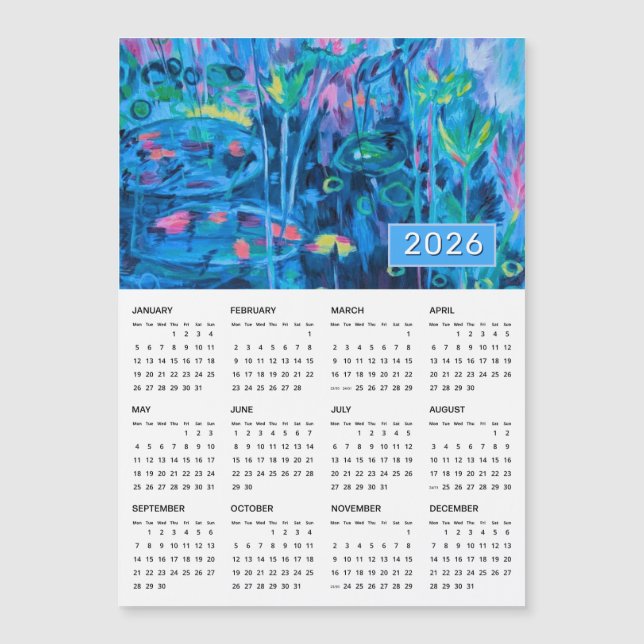 Blue Floral Abstrakt Magnetic Calendar 2026 Magnetkarte (Vorderseite)