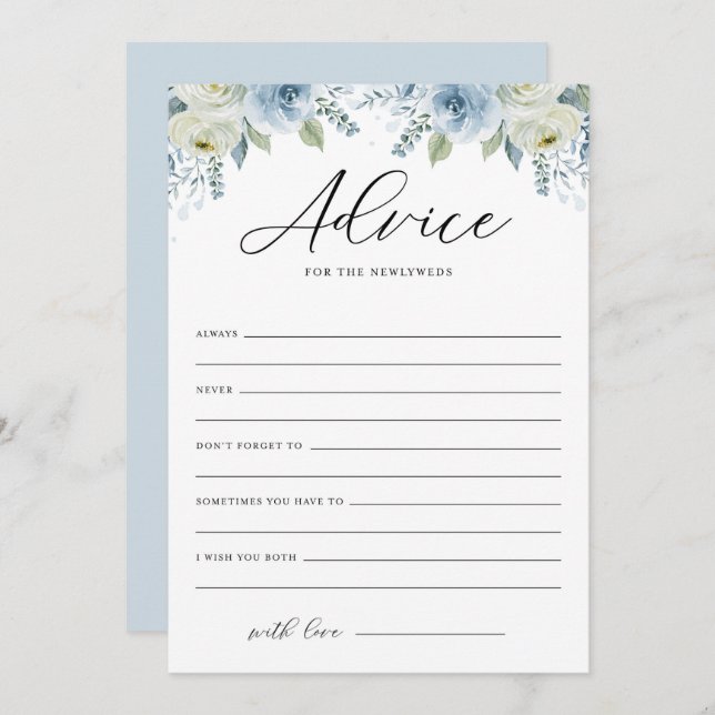 Blue Floral Advice for Newlyweds Einladung (Vorne/Hinten)