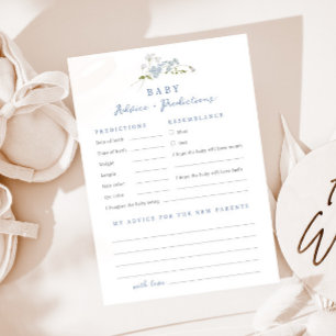 Blue Floral Advice Predictions Baby Shower Card Einladung
