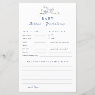 Blue Floral Advice Predictions Baby Shower Game