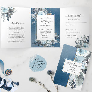 Blue Floral All in One Wedding with UAWG Dreifach Gefaltete Einladung