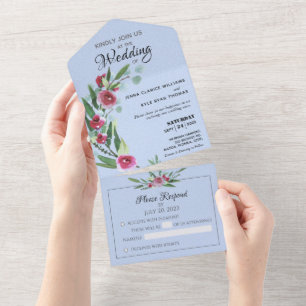 Blue Floral All in one Wedite Einladung No ENV Req