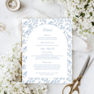 Blue Floral and Bird Toile Details Enclosure Cards Begleitkarte