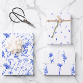 Blue Floral And Botanical Flowers Pattern Papers Geschenkpapier Set