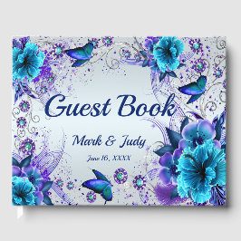 Blue Floral and Butterfly Wedbook Gästebuch