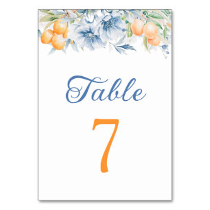 Blue Floral and Lemon Wedding Tischnummer