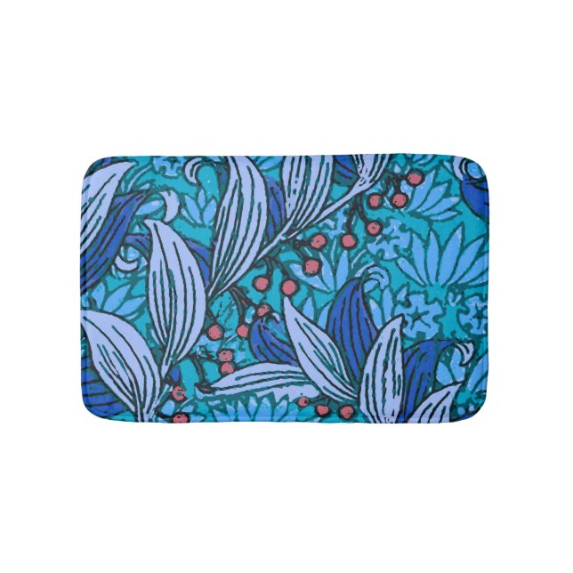 Blue Floral Antique Boho Moderne Badematte (Vorderseite)