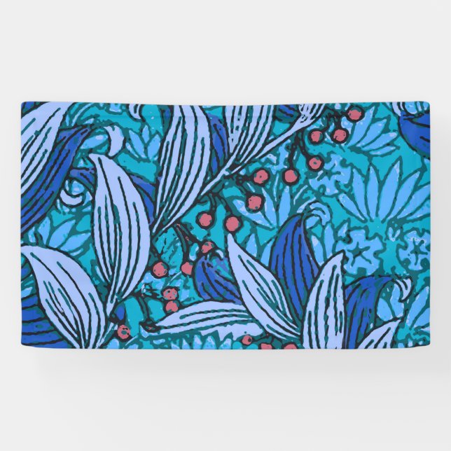 Blue Floral Antique Boho Moderne Banner (Horizontal)