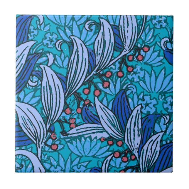 Blue Floral Antique Boho Moderne Fliese (Vorderseite)