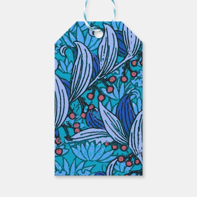 Blue Floral Antique Boho Moderne Geschenkanhänger (Vorderseite)