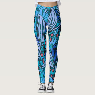 Blue Floral Antique Boho Moderne Leggings