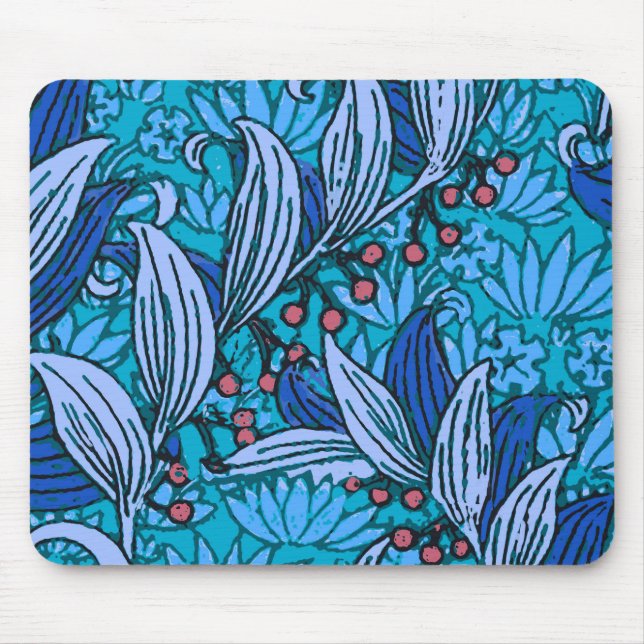 Blue Floral Antique Boho Moderne Mousepad (Vorne)