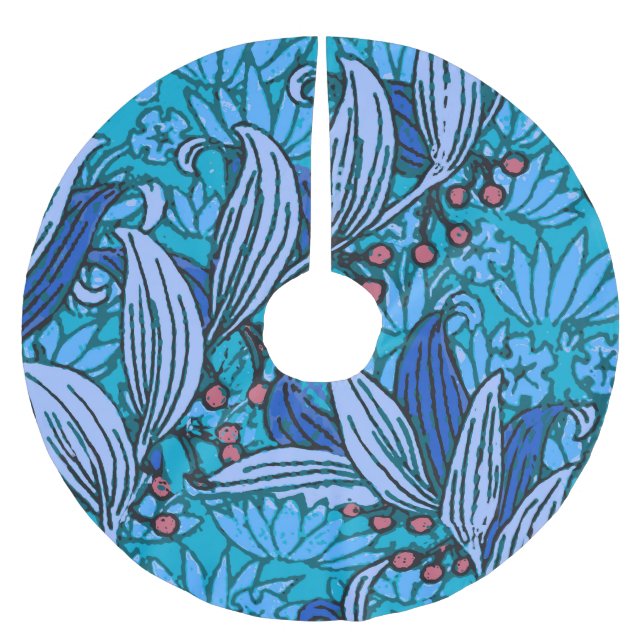 Blue Floral Antique Boho Moderne Polyester Weihnachtsbaumdecke (Vorderseite)