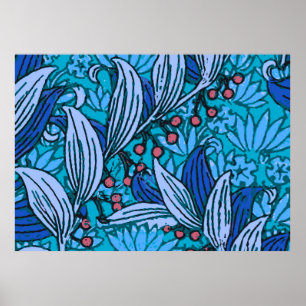 Blue Floral Antique Boho Moderne Poster