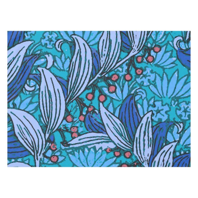 Blue Floral Antique Boho Moderne Tischdecke (Vorderseite (Horizontal))