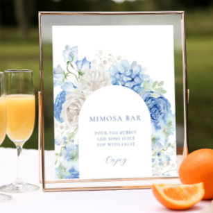 Blue Floral Arch Brautparty Mimosa Bar Sign Poster