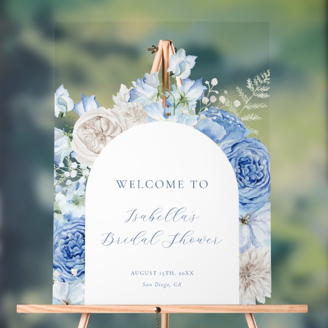 Blue Floral Arch Brautparty Willkommen Acrylschild (Neutral)