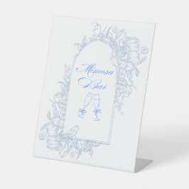 Blue Floral Arch Gerahmt Mimosa Bar Sign Sockelschild