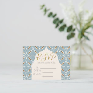 Blue Floral Arch Indian Wedding RSVP Card Begleitkarte