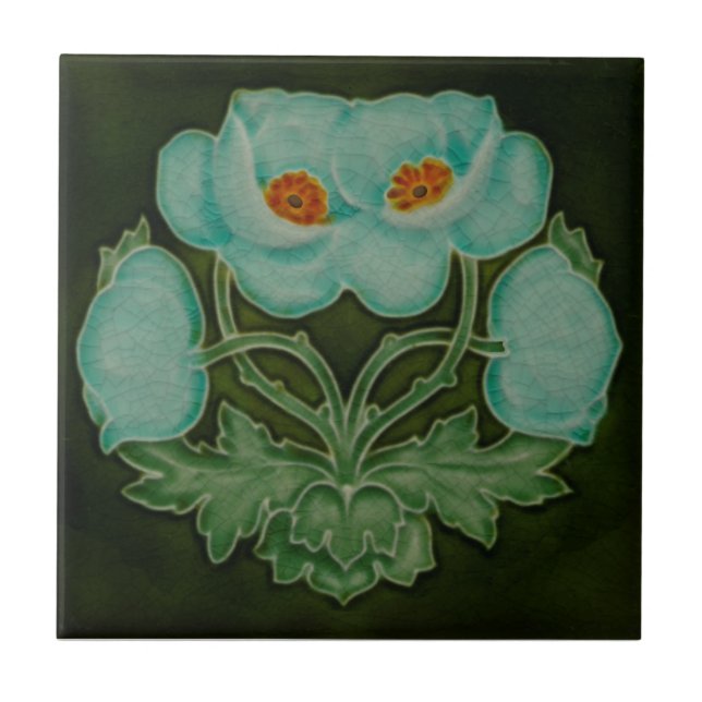 Blue Floral Art Nouveau Repro Pilkington 1910 Fliese (Vorderseite)