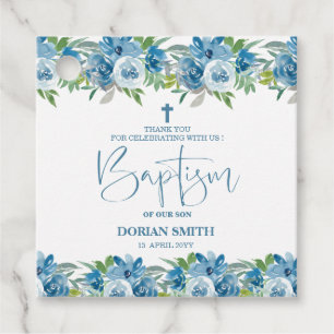 Blue Floral Baby Boy Favor Tags Geschenkanhänger