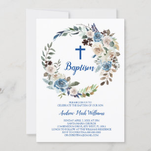 Blue Floral Baby Boy Taufe Einladung