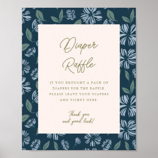 Blue Floral Baby Dusche 8x10 Windelwindeln Poster