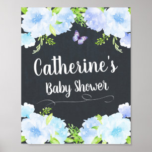 Blue Floral Baby Dusche Begrüßung Plakatdekor Poster