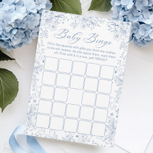 Blue Floral Baby Dusche Bingo Game Card Einladung