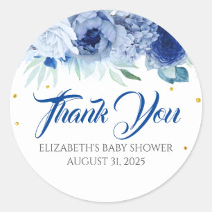 Blue Floral Baby Dusche Vielen Dank Runder Aufkleber
