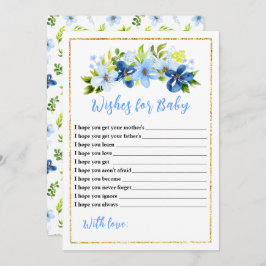 Blue Floral Baby Dusche wünscht sich für Baby Einladung