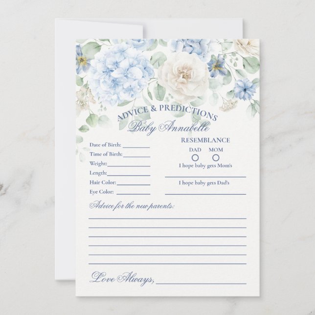 Blue Floral Baby in Bloom Advice for Baby Card Einladung (Vorderseite)