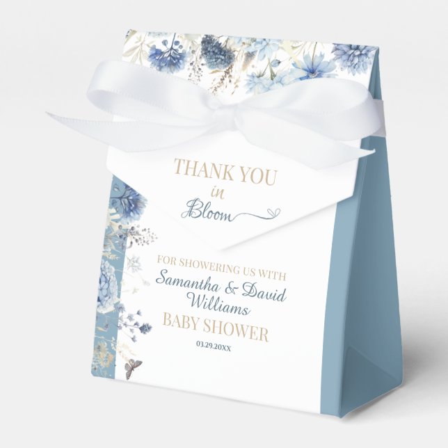 Blue Floral Baby in Bloom Baby Shower Thank You Fa Geschenkschachtel (Vorderseite)