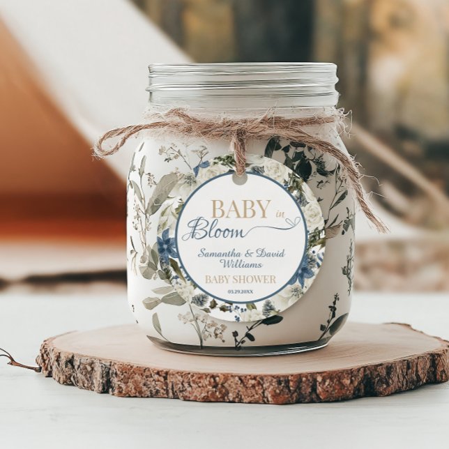 Blue Floral Baby in Bloom Botanical Baby Shower Geschenkanhänger (Von Creator hochgeladen)