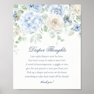 Blue Floral Baby in Bloom Diaper Gedanken Dusche Poster