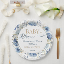 Blue Floral Baby in Bloom Garden Baby Shower Party Pappteller