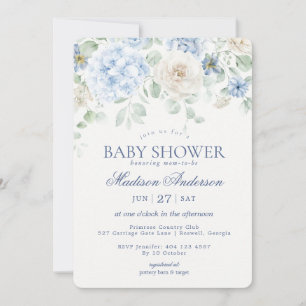 Blue Floral Baby in Bloom Hydrangea Babydusche Einladung