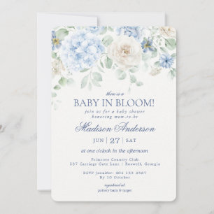 Blue Floral Baby in Bloom Hydrangea Babydusche Einladung