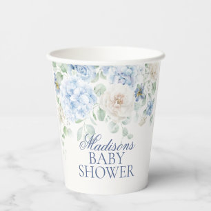Blue Floral Baby in Bloom Hydrangea Babydusche Pappbecher