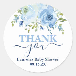 Blue Floral Baby Shower Boy Classic Round Sticker